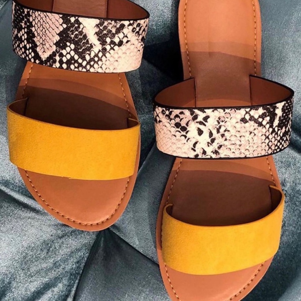 Erykah - Snake Print Two Strap Sandal Yellow